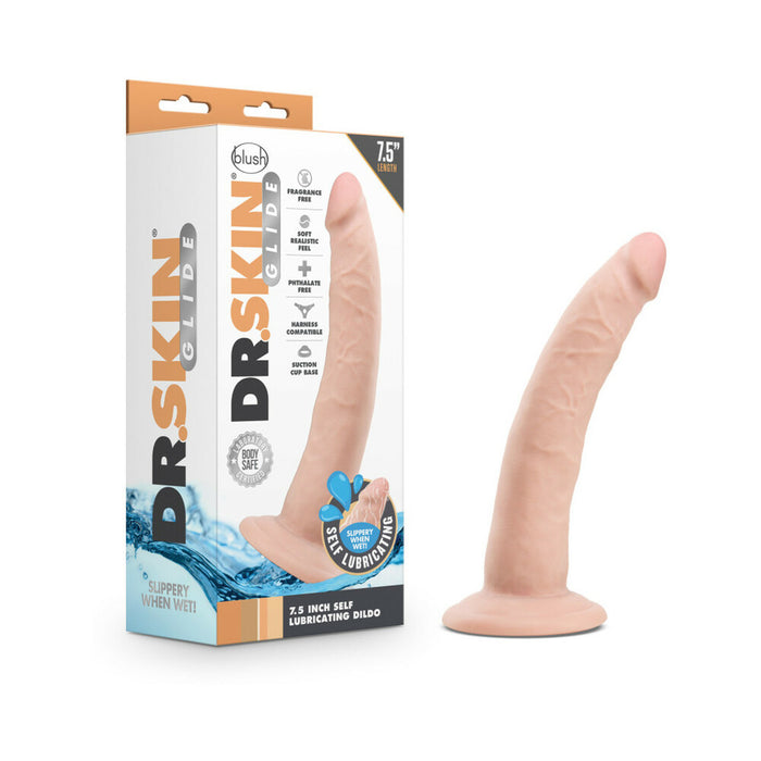 Blush Dr. Skin Glide Realistic 7.5 in. Self-Lubricating Dildo with Suction Cup Beige
