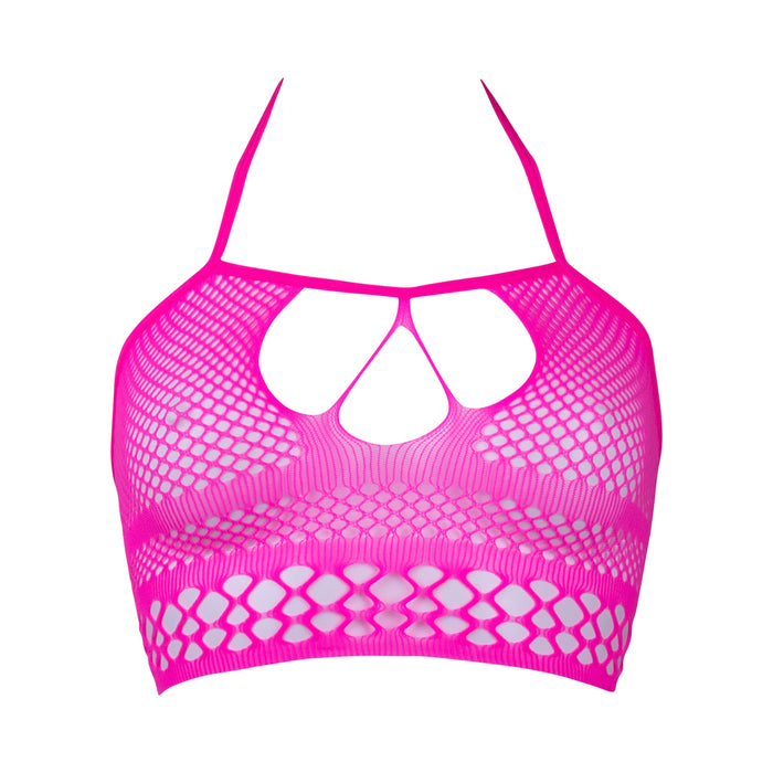 Shots Le Desir Bliss Strappy Fishnet Halter Top Pink O/S