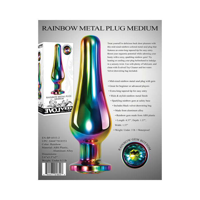Evolved Rainbow Metal Anal Plug With Rainbow Gemstone Base Medium