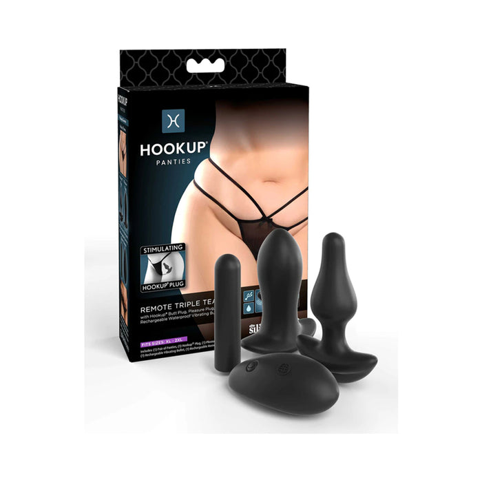 Pipedream Hookup Panties Remote Triple Teaser With Anal Plug Set & Bullet Black XL-XXL