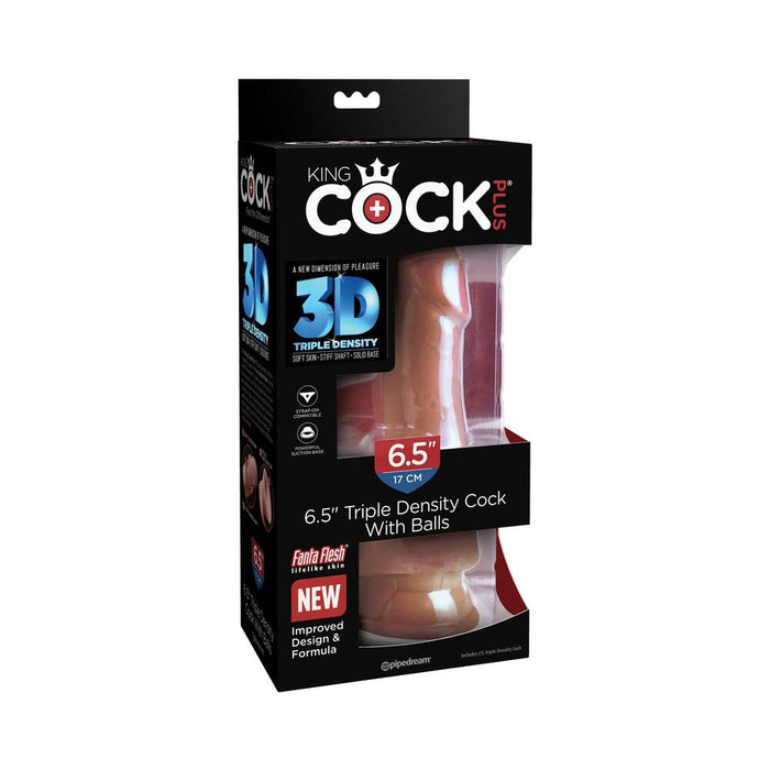 Pipedream King Cock Plus 6.5 in. Triple Density Cock With Balls Realistic Suction Cup Dildo Tan