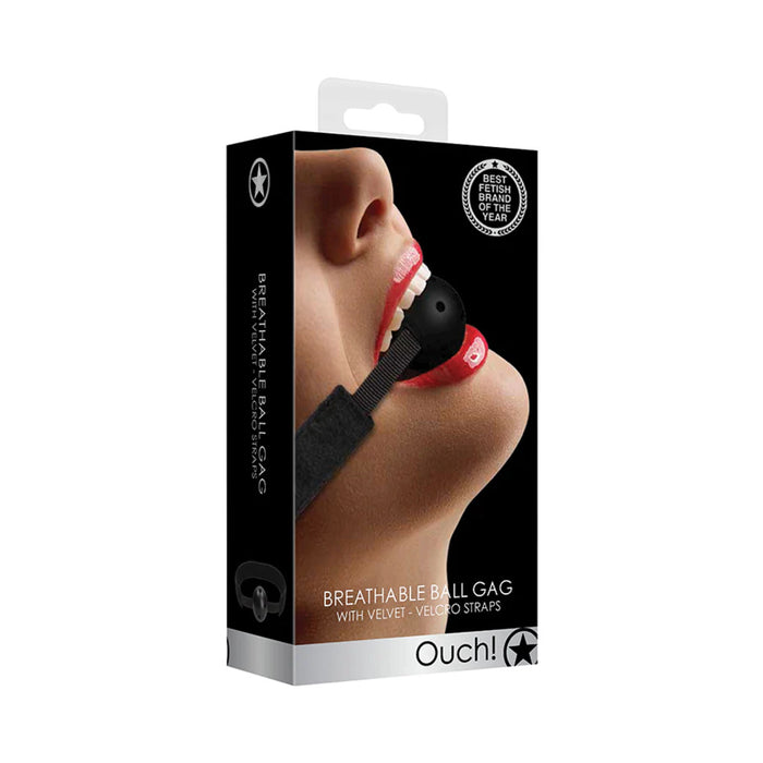 Ouch! Velvet Adjustable Breathable Ball Gag With Velcro Straps Black