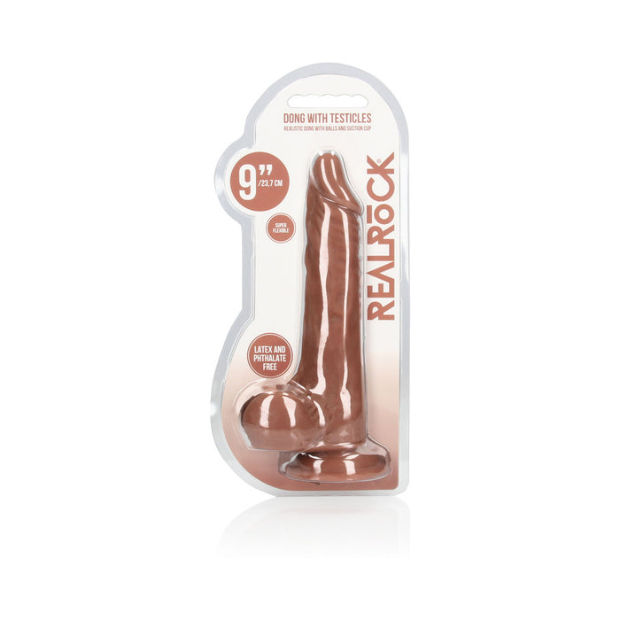 RealRock Realistic 9 in. Dildo With Balls and Suction Cup Tan
