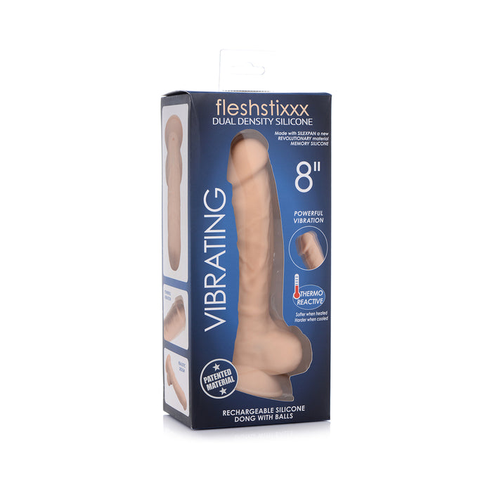Curve Toys FLESHSTIXXX Rechargeable 8 in. Posable Vibrating Dildo with Balls & Suction Cup Beige