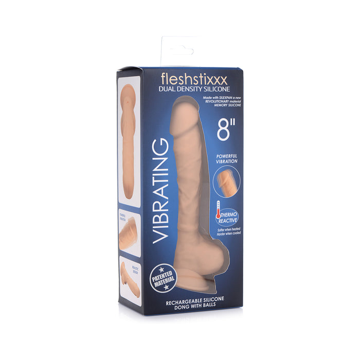 Curve Toys FLESHSTIXXX Rechargeable 8 in. Posable Vibrating Dildo with Balls & Suction Cup Tan