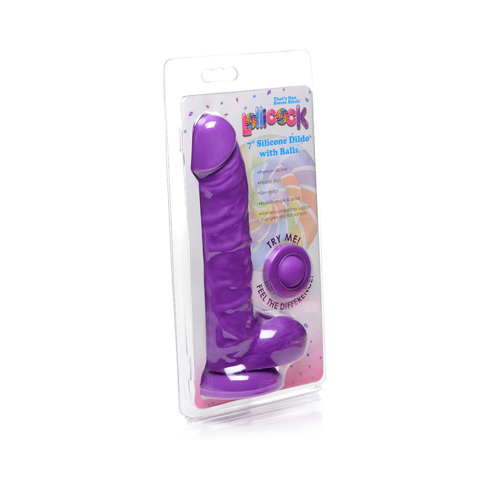 Curve Toys Lollicock 7 in. Silicone Dildo with Balls & Suction Cup Grape
