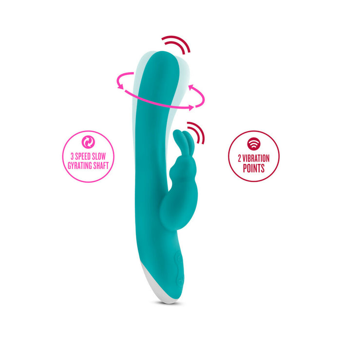 Blush Hop Rave Rabbit Rechargeable Silicone Dual Stimulation Gyrating Vibrator Aquamarine