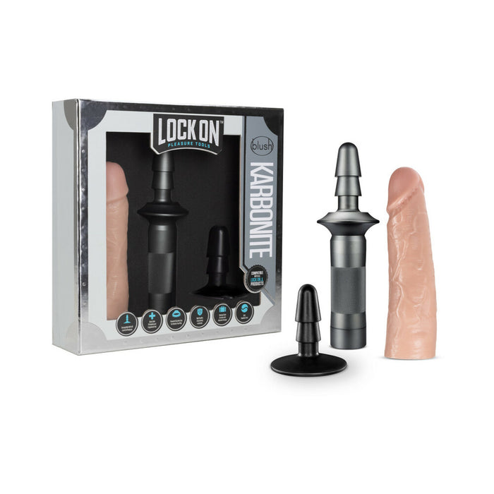 Blush Lock On Karbonite Realistic 7.75 in. Dildo with Handle & Suction Cup Adapter Beige