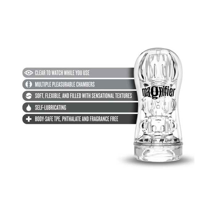 M for Men Soft + Wet Magnifier Self-Lubricating See-Through Stroker Clear