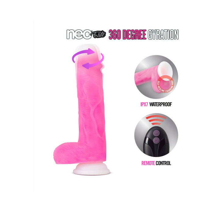 Blush Neo Elite Roxy 8 in. Silicone Gyrating Dildo with Balls & Suction Cup Pink