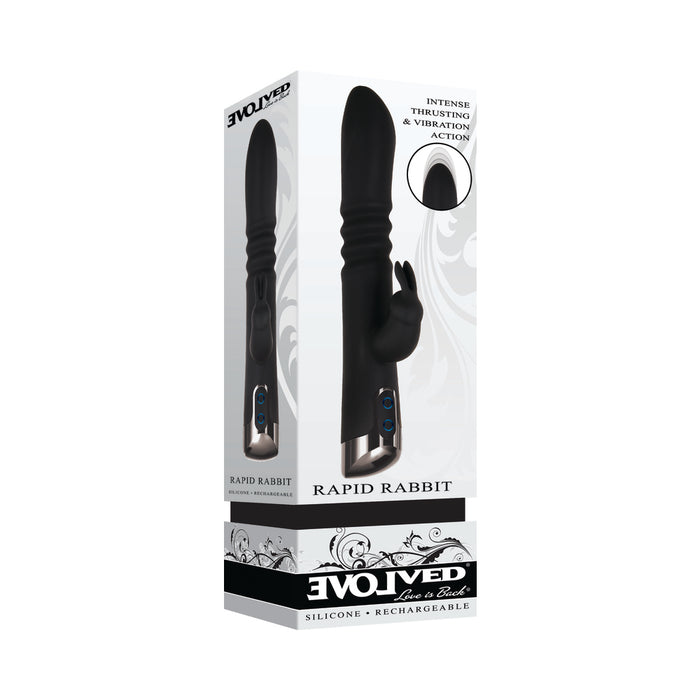 Evolved Rapid Rabbit Rechargeable Thrusting Silicone Vibrator Black