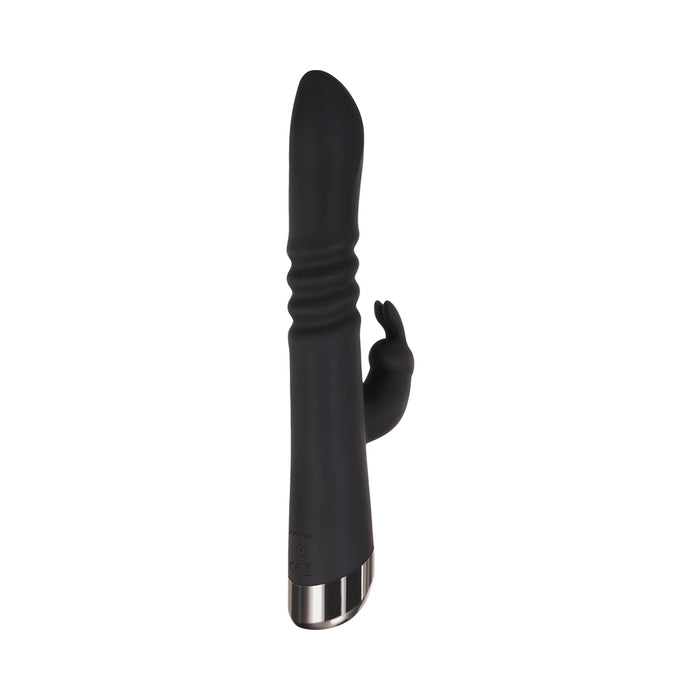 Evolved Rapid Rabbit Rechargeable Thrusting Silicone Vibrator Black