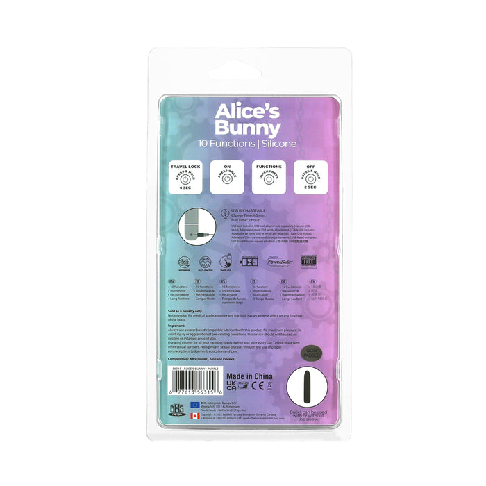 Powerbullet Alice's Bunny Rechargeable Bullet Vibrator with Silicone Rabbit Sleeve Purple