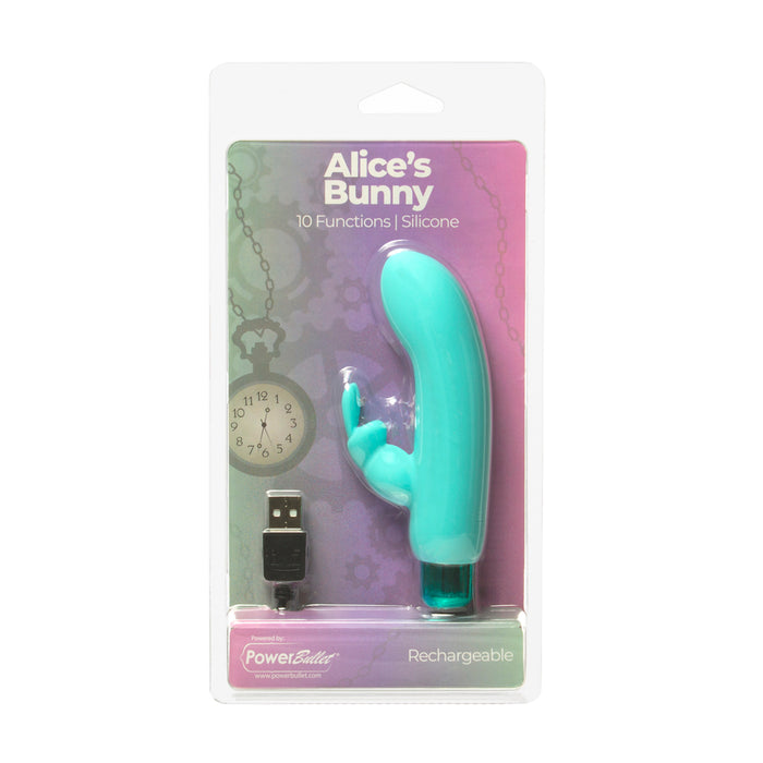 Powerbullet Alice's Bunny Rechargeable Bullet Vibrator with Silicone Rabbit Sleeve Teal