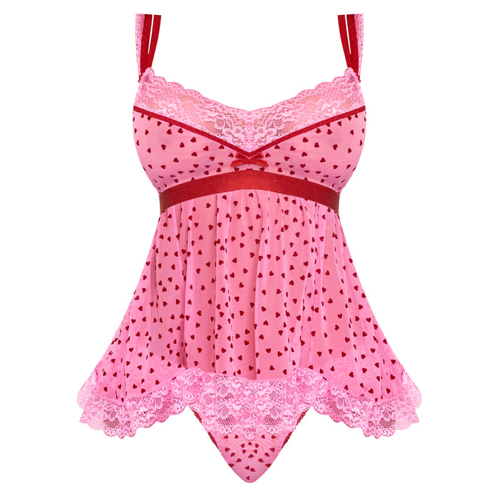 Magic Silk Tickled Pink Babydoll & Panty Set Pink L/XL