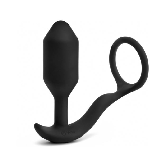 b-Vibe Vibrating Snug & Tug Rechargeable Weighted Silicone Anal Plug with Cockring M Black