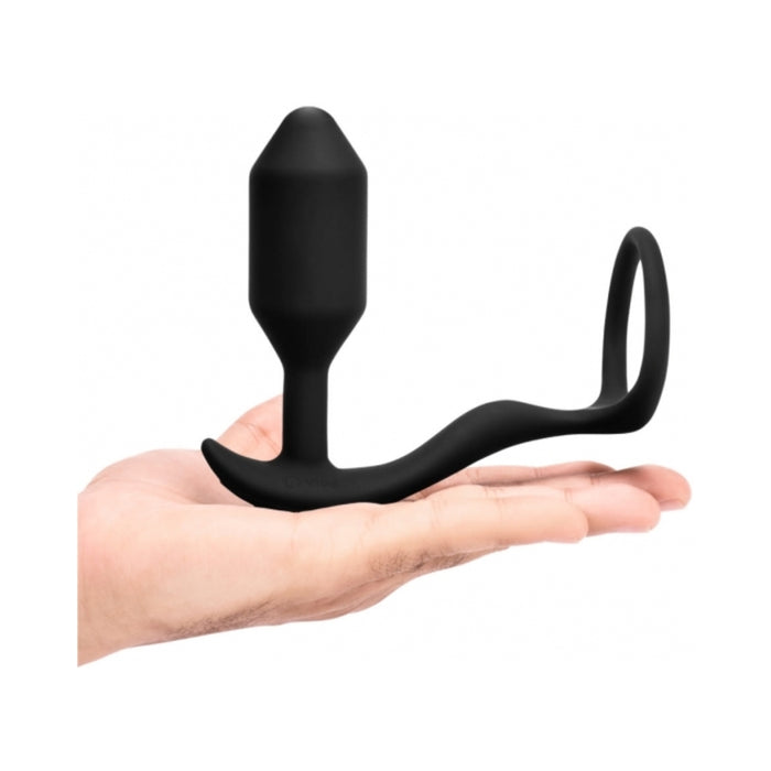 b-Vibe Vibrating Snug & Tug Rechargeable Weighted Silicone Anal Plug with Cockring M Black