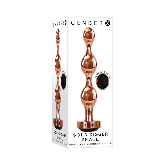 Gender X Gold Digger Rose Gold Beaded Anal Plug With Black Gemstone Base Small