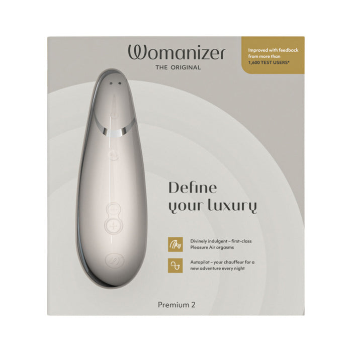 Womanizer Premium 2 Rechargeable Silicone Luxurious Pleasure Air Clitoral Stimulator Warm Gray