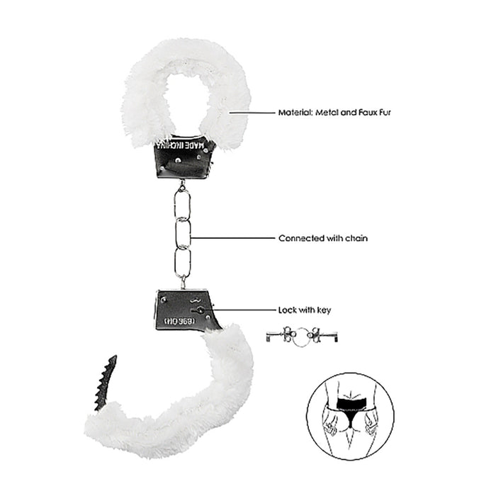 Ouch! Beginner's Furry Handcuffs With Quick-Release White