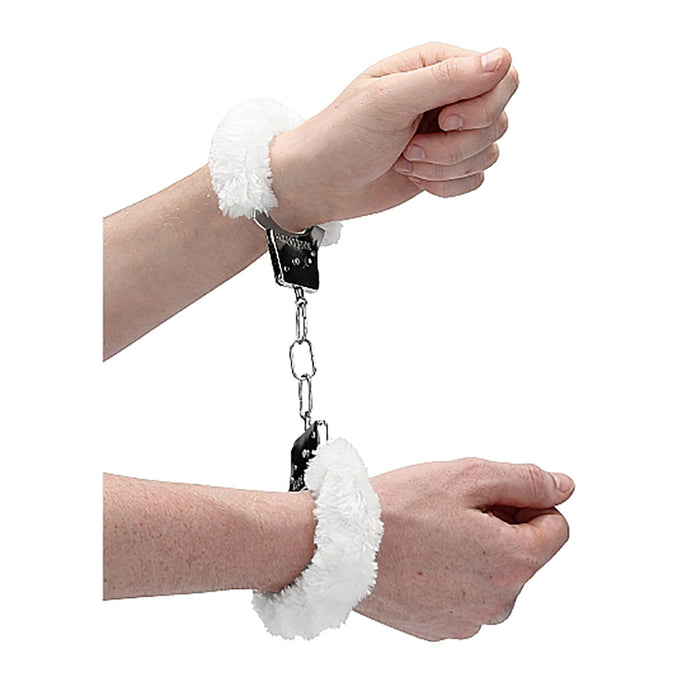 Ouch! Beginner's Furry Handcuffs With Quick-Release White