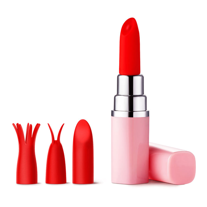 Luv Inc Lv57 Lipstick Vibrator Rechargeable Silicone Discreet Bullet with 3 Attachments Light Pink