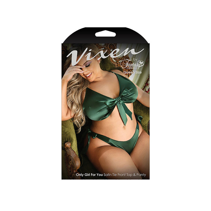 Fantasy Lingerie Vixen Only Girl For You Satin Tie-Front Top & Side-Tie Panty Emerald Queen