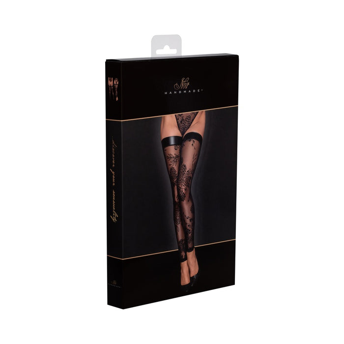 Noir Handmade Tulle Stockings With Patterned Flock Embroidery XXL