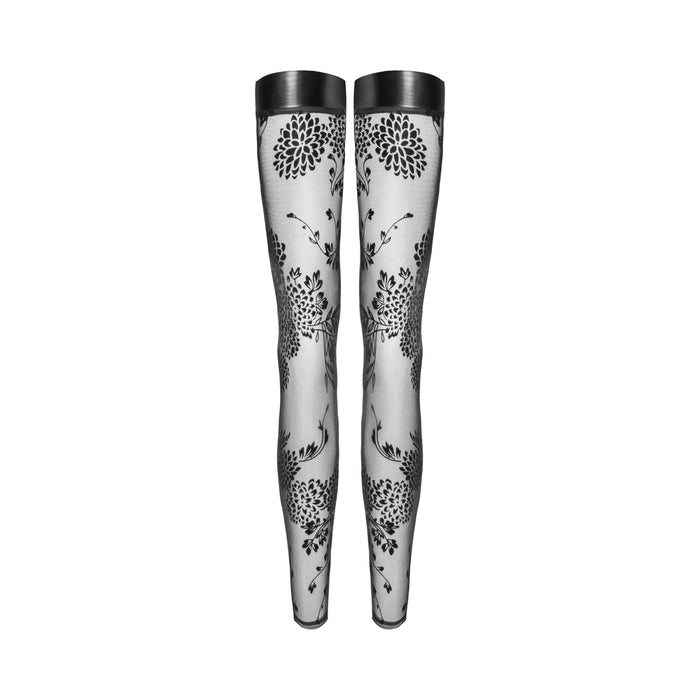 Noir Handmade Tulle Stockings With Patterned Flock Embroidery XXL