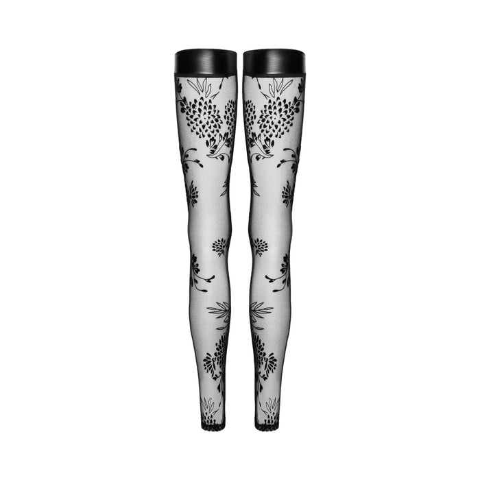Noir Handmade Tulle Stockings With Patterned Flock Embroidery 3XL