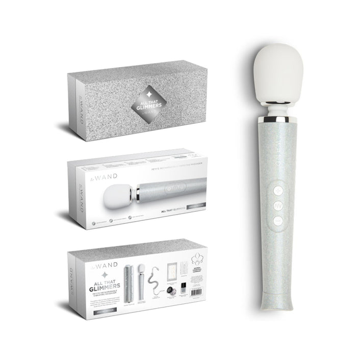 Le Wand All That Glimmers Petite Rechargeable Vibrating Massager Special Edition Set White