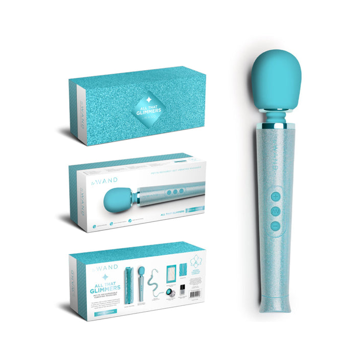 Le Wand All That Glimmers Petite Rechargeable Vibrating Massager Special Edition Set Light Blue
