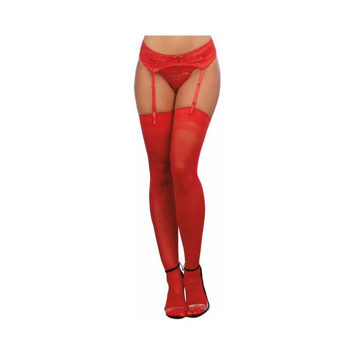 Dreamgirl Sheer Thigh-High Stockings With Plain Top and Back Seam Red OS