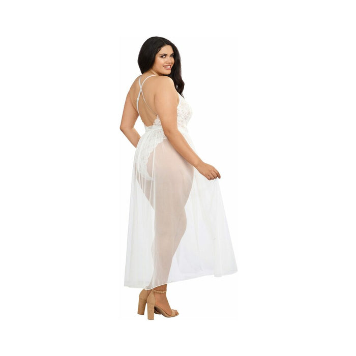 Dreamgirl Teddy & Sheer Mesh Maxi Skirt With G-String White Queen 2X Hanging