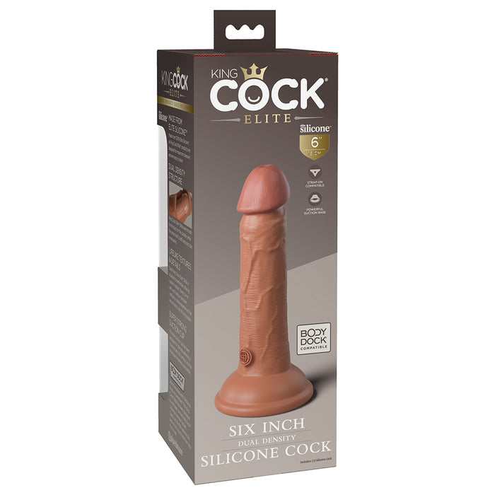 King Cock Elite 6 in. Dual Density Silicone Cock Realistic Dildo With Suction Cup Tan