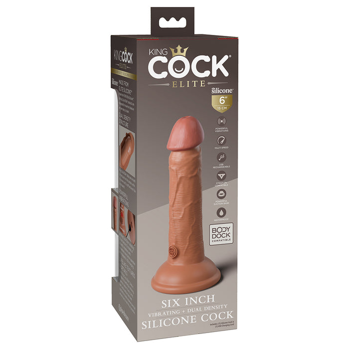 Pipedream King Cock Elite 6 in. Vibrating Realistic Dildo With Suction Cup Tan