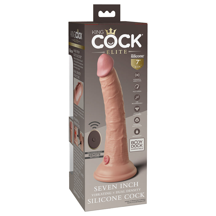 Pipedream King Cock Elite 7 in. Vibrating Realistic Dildo With Suction Cup Beige