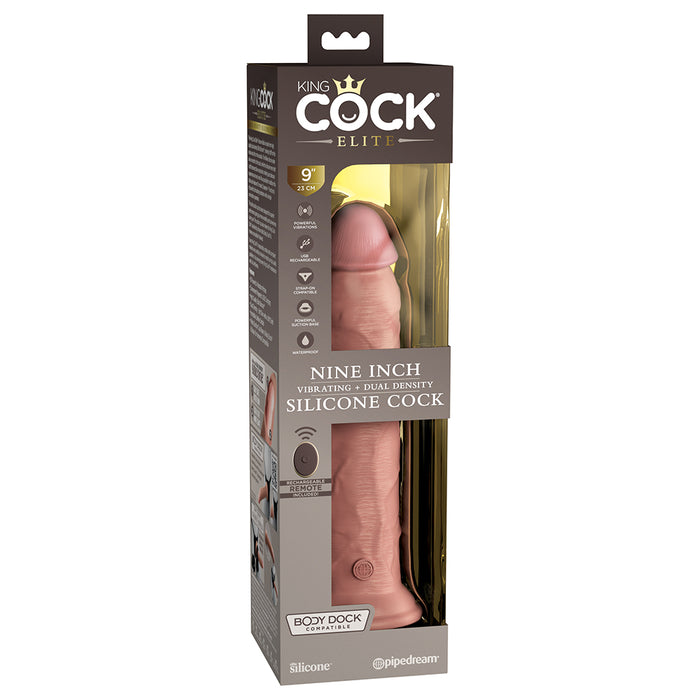 King Cock Elite 9 in. Vibrating Dual Density Silicone Realistic Dildo Beige