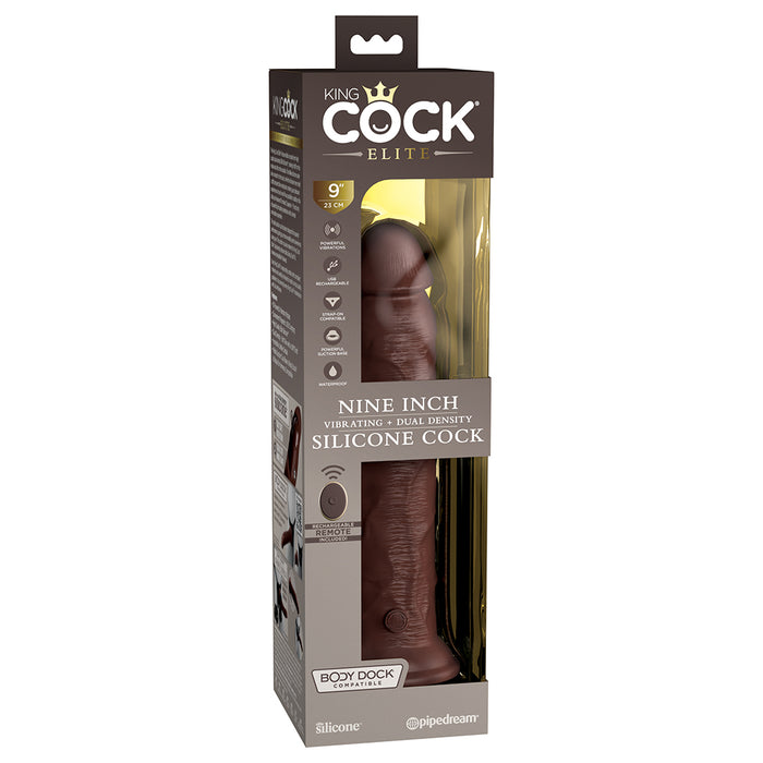 King Cock Elite 9 in. Vibrating Dual Density Silicone Realistic Dildo Brown