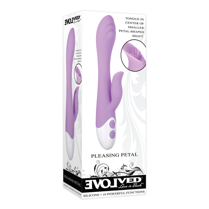 Evolved Pleasing Petal Rechargeable Silicone Flicking Dual Stimulator Light Purple