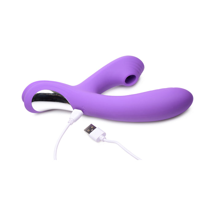 Curve Toys Power Bunny Shivers Rechargeable Silicone Suction Dual Stimulation Vibrator Purple