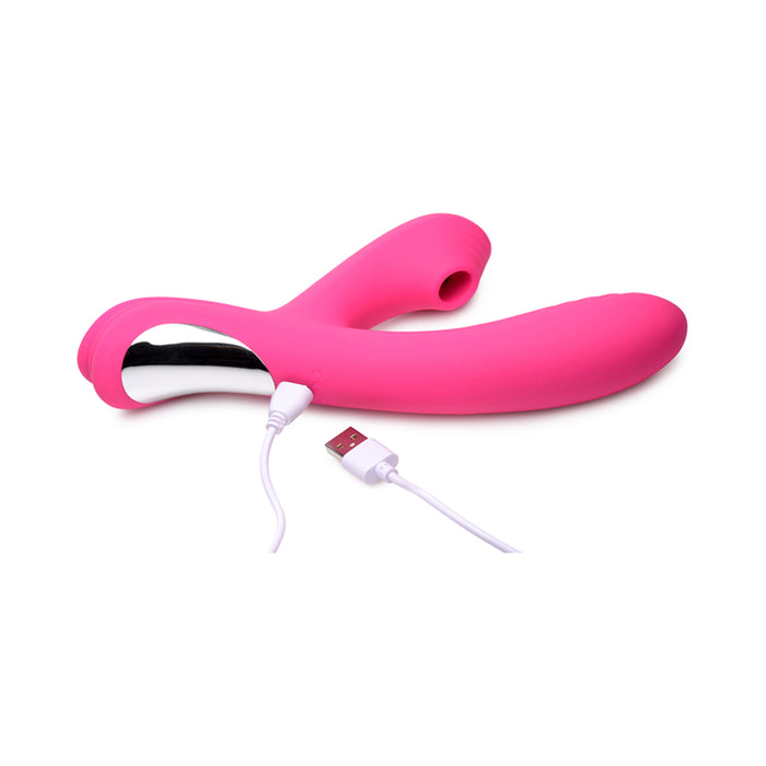 Curve Toys Power Bunny Shudders Rechargeable Silicone Suction Dual Stimulation Vibrator Pink