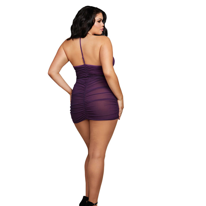 Dreamgirl Stretch Mesh Chemise With Shirring Details Plum Queen