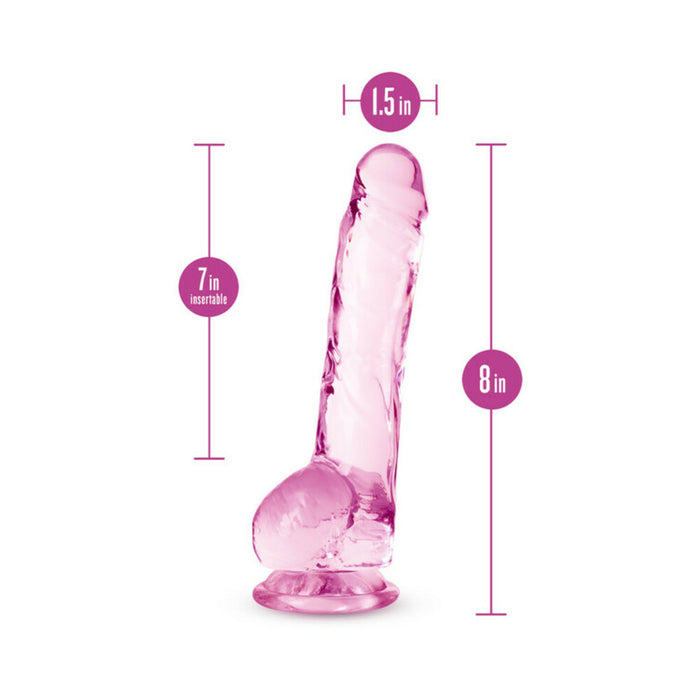 Blush Naturally Yours Crystalline 8 in. Dildo with Balls & Suction Cup Rose
