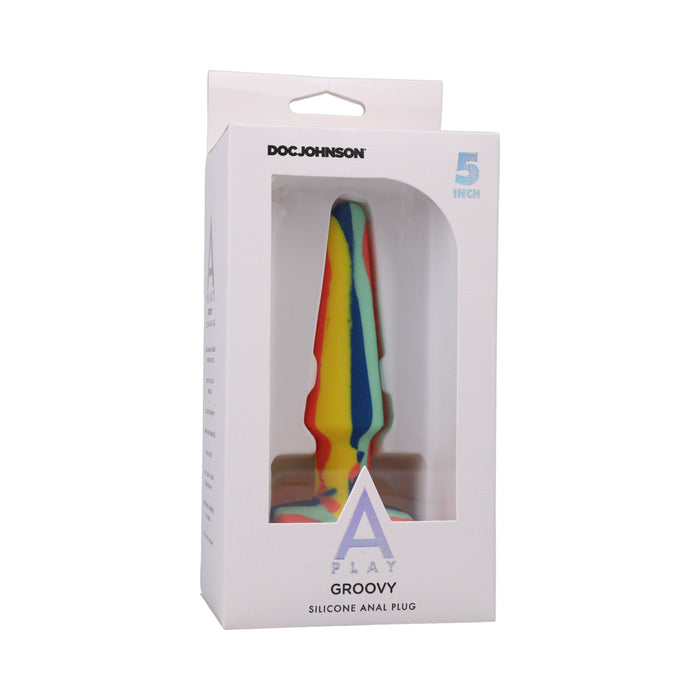 A-Play Groovy Silicone Anal Plug 5 in. Multi-Colored, Yellow
