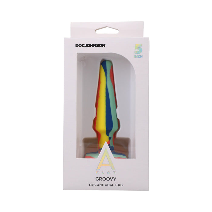 A-Play Groovy Silicone Anal Plug 5 in. Multi-Colored, Yellow