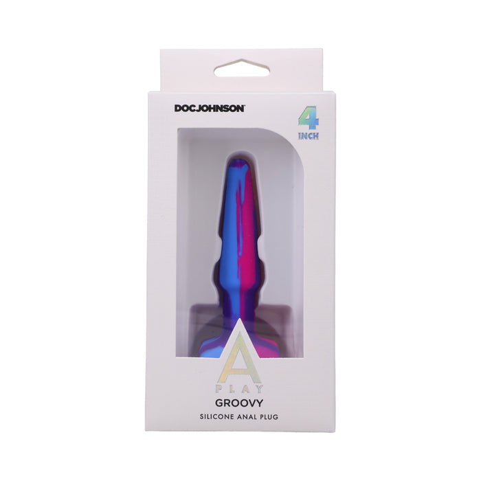 A-Play Groovy Silicone Anal Plug 4 in. Multi-Colored, Pink