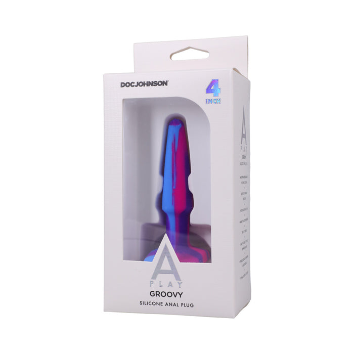 A-Play Groovy Silicone Anal Plug 4 in. Multi-Colored, Pink