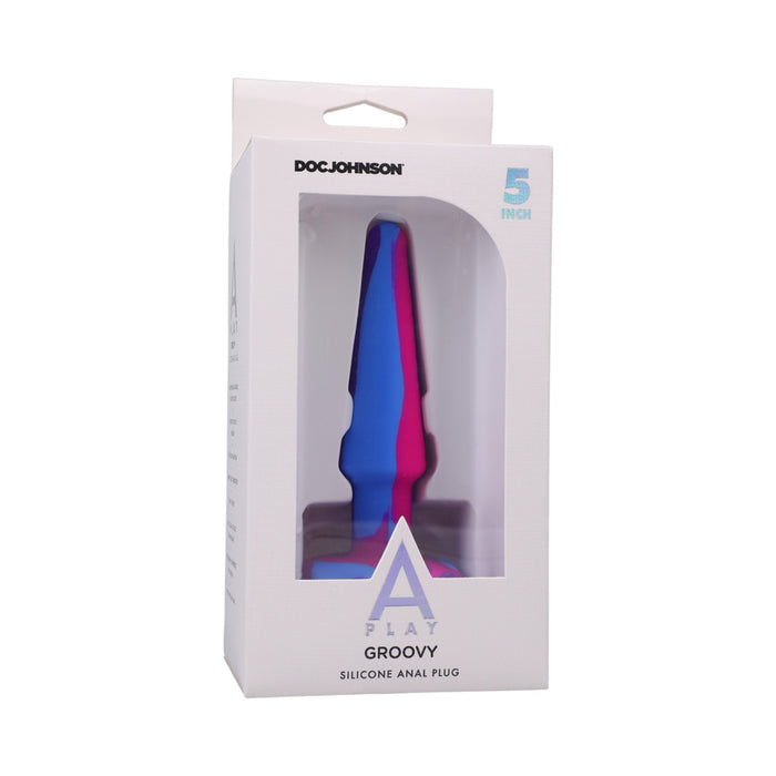 A-Play Groovy Silicone Anal Plug 5 in. Multi-Colored, Pink
