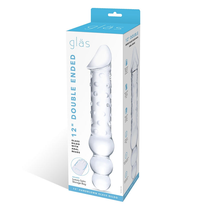 Glas 12 in. Double Ended Glass Dildo with Anal Beads